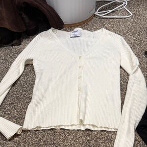 Old Navy Cream Ribbed V-Neck Button Cardigan